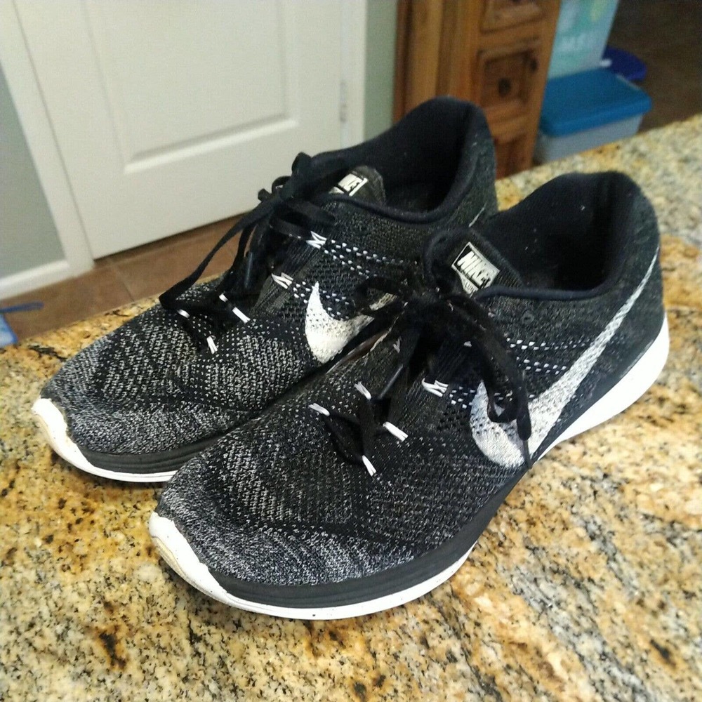 Nike Mens Flyknit Lunar III 698181-010 Black Oreo Running Shoes Sneakers Size 14 - Picture 1 of 12